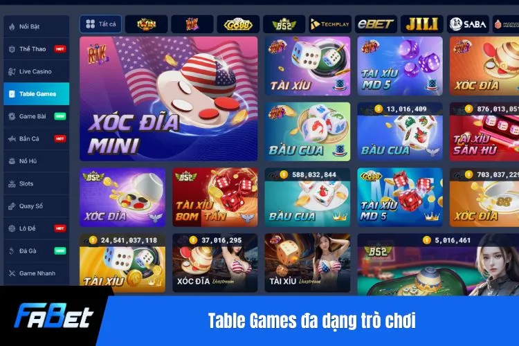 Table Games đa dạng trò chơi